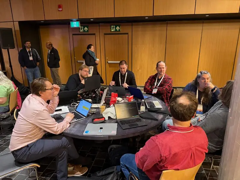 At IETF Montreal 124 with the RADIUS cabal. From left to right, Heikki, Jan-Frederik, Fabian, Mark, Alex, Margaret, and hidden on the far right, an honorary member discussing QUIC.   
